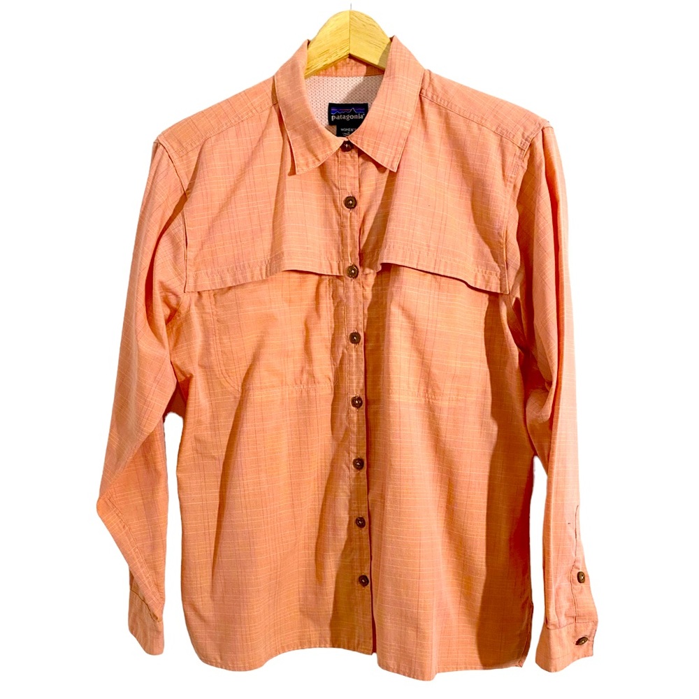 Patagonia Women’s Coral Pink Multicolor Stripe Tropical Shirt, Size Small